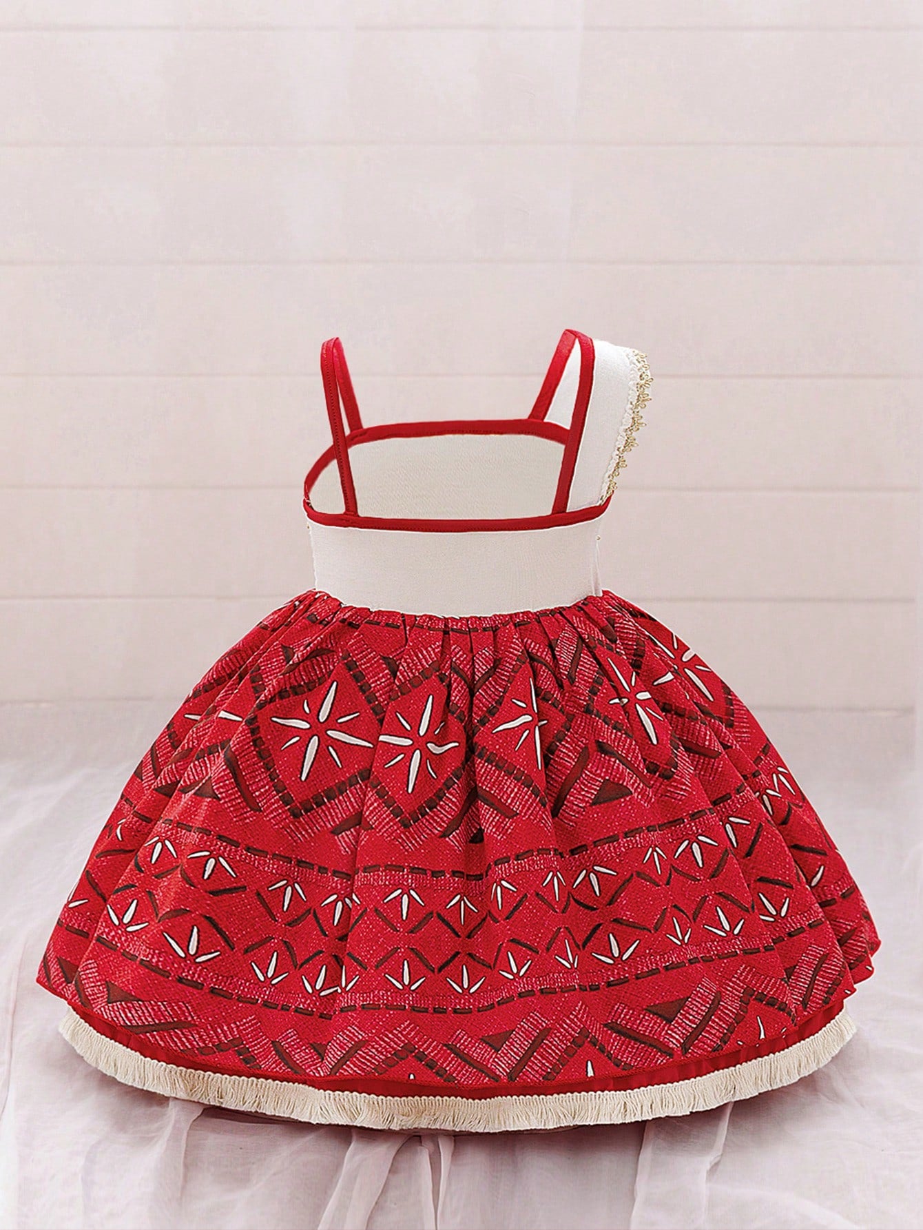 Baby Girls Sleeveless Tassel Decorated Princess Dress, Suitable For Party. Note: Fabric Pattern Is Random