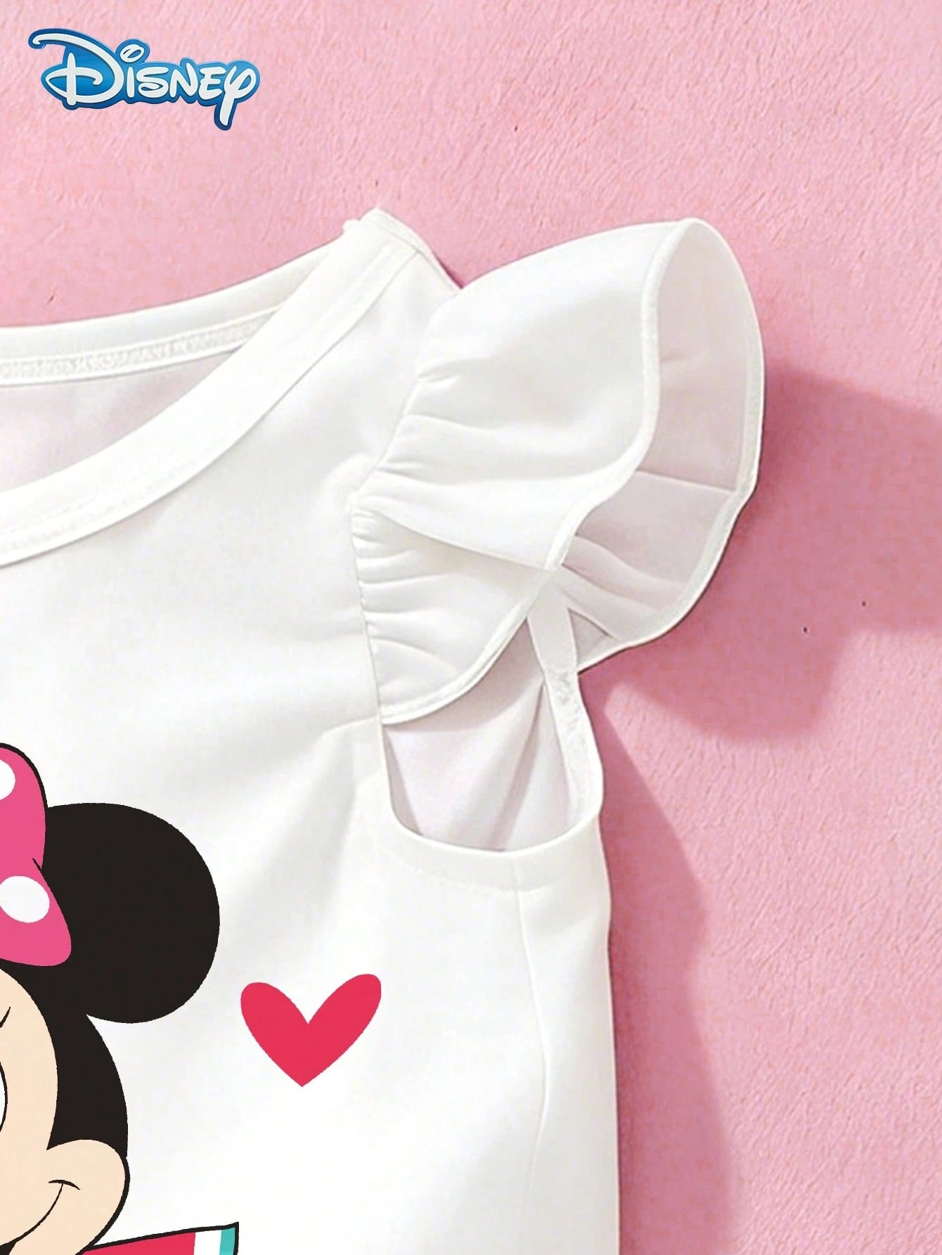 Baby Girls Tank Top Set, Summer Disney Sweetheart Style, Cap Sleeve Watermelon Minnie Mouse Tank Top + All-Over Heart Print Pink Shorts, Casual Daily Wear, Travel, Vacation, Party, Suitable For Girls