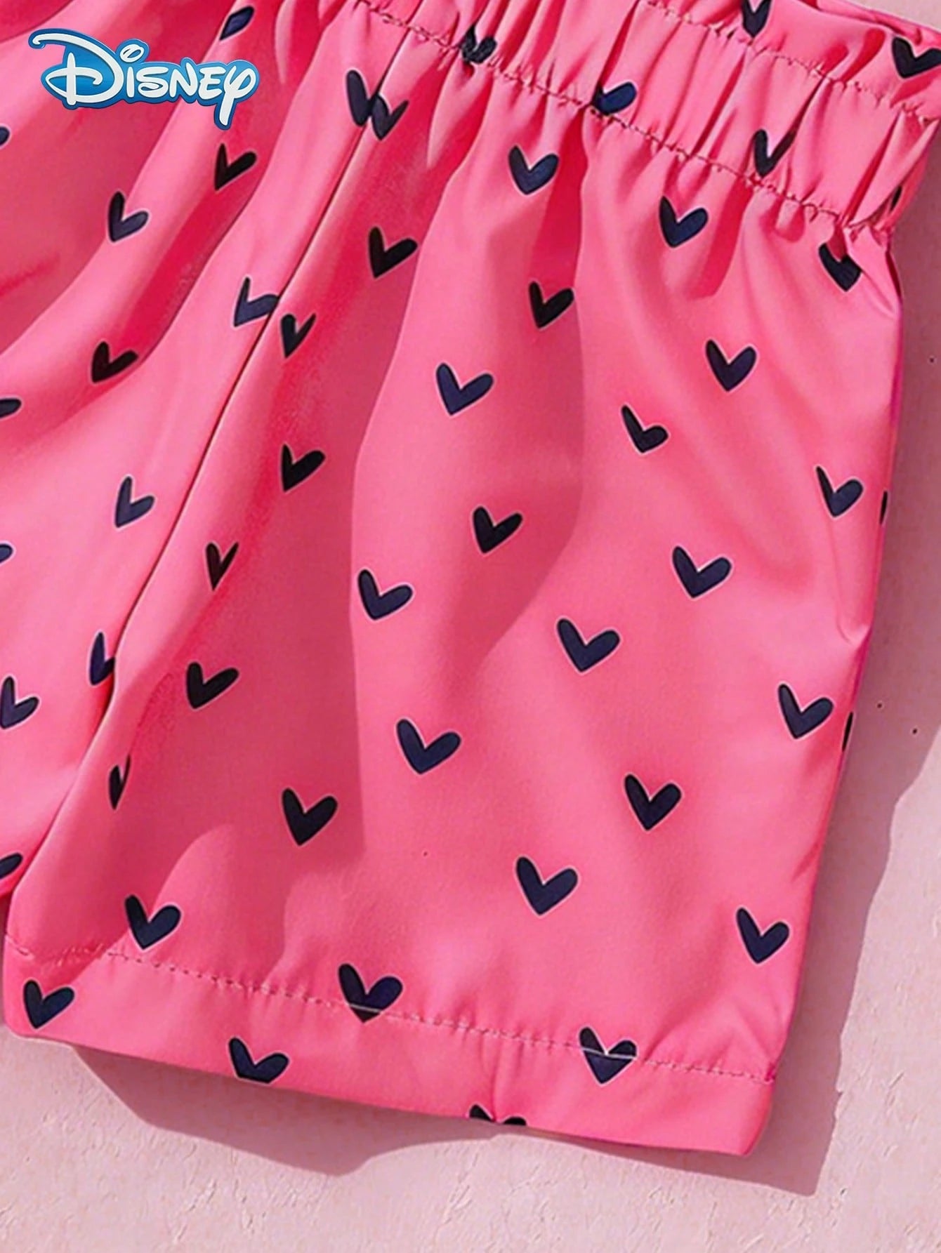 Baby Girls Tank Top Set, Summer Disney Sweetheart Style, Cap Sleeve Watermelon Minnie Mouse Tank Top + All-Over Heart Print Pink Shorts, Casual Daily Wear, Travel, Vacation, Party, Suitable For Girls