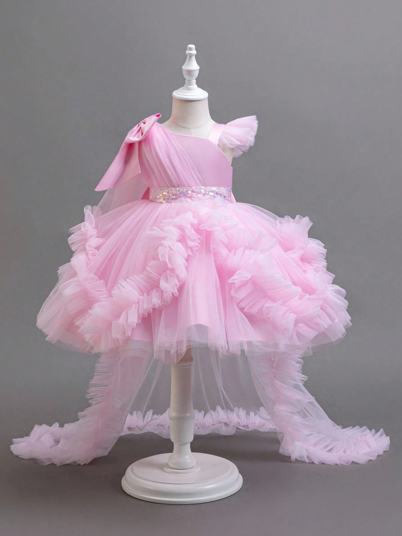 Baby Girls' Trailing Dress, Party Birthday Gown For 1st Birthday Celebration Summer Princess Wedding Party Dresses For And Soft Pink Cute Elegant