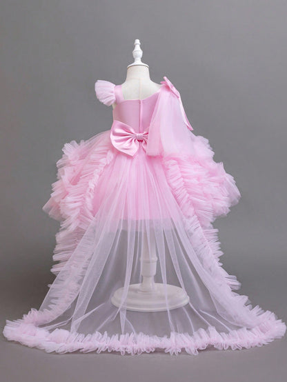 Baby Girls' Trailing Dress, Party Birthday Gown For 1st Birthday Celebration Summer Princess Wedding Party Dresses For And Soft Pink Cute Elegant