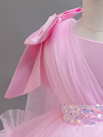 Baby Girls' Trailing Dress, Party Birthday Gown For 1st Birthday Celebration Summer Princess Wedding Party Dresses For And Soft Pink Cute Elegant