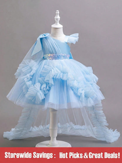 Baby Girls' Trailing Dress, Party Birthday Gown For 1st Birthday Celebration Summer Princess Wedding Party Dresses For And Soft Pink Cute Elegant