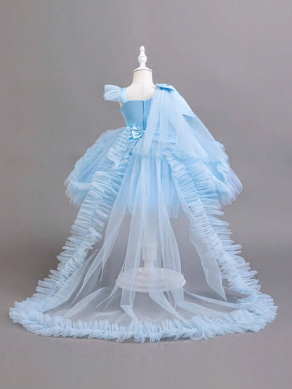 Baby Girls' Trailing Dress, Party Birthday Gown For 1st Birthday Celebration Summer Princess Wedding Party Dresses For And Soft Pink Cute Elegant