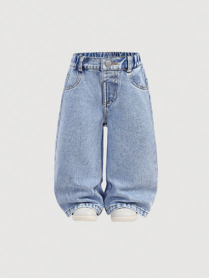 Baby Girls Y2K Loose Flared Leg Jeans With Cute Embroidered Bow Decor, Pink,Kid Girls Spring And Summer Casual Vacation Hobo Wear