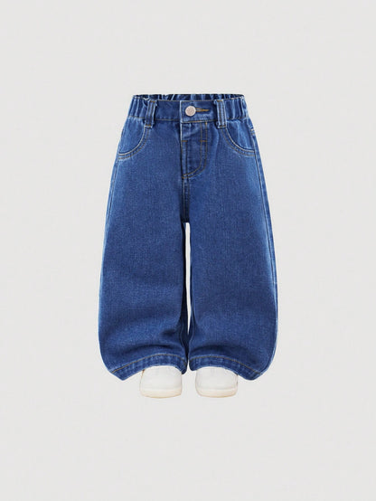 Baby Girls Y2K Loose Flared Leg Jeans With Cute Embroidered Bow Decor, Pink,Kid Girls Spring And Summer Casual Vacation Hobo Wear