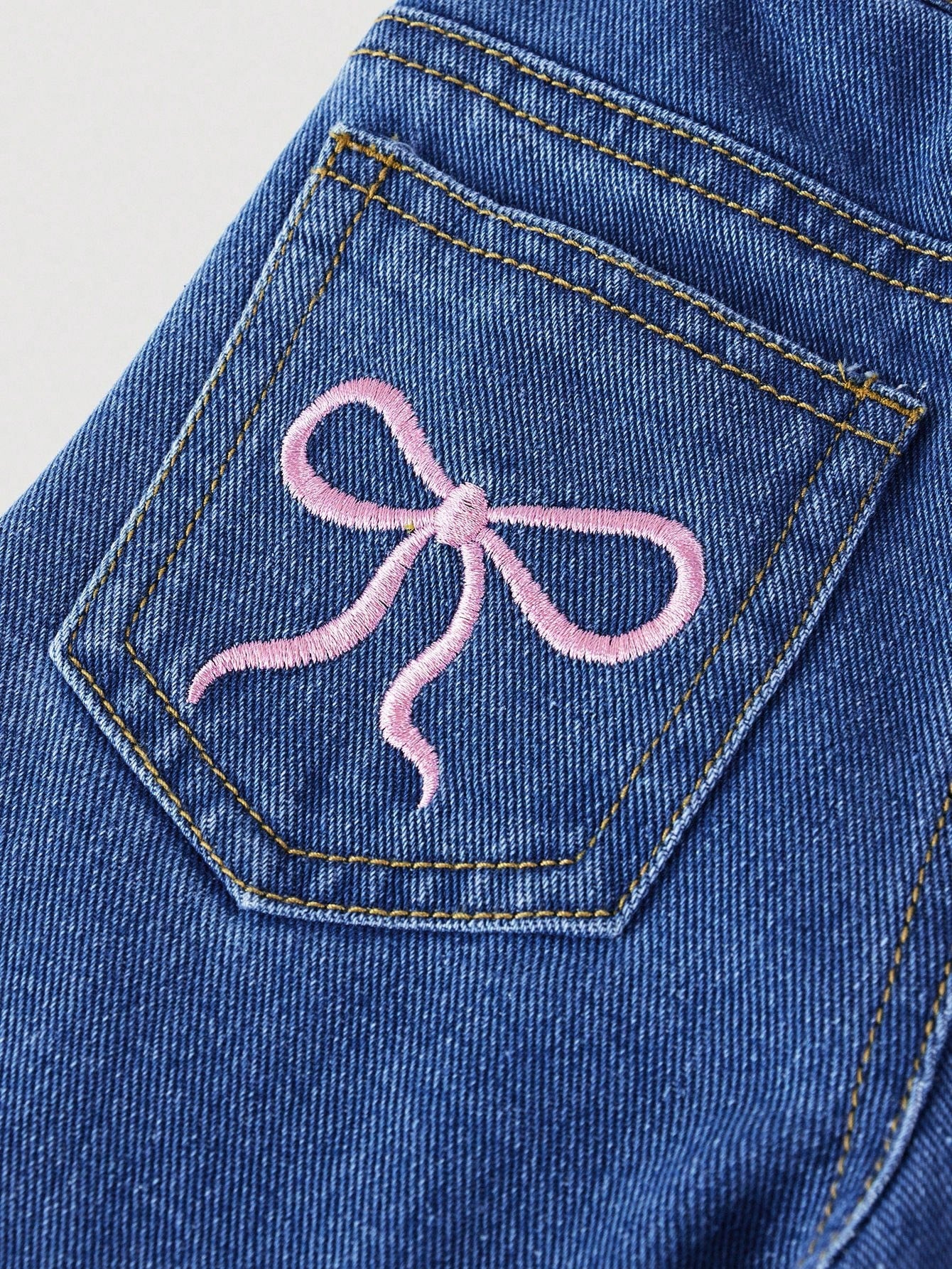 Baby Girls Y2K Loose Flared Leg Jeans With Cute Embroidered Bow Decor, Pink,Kid Girls Spring And Summer Casual Vacation Hobo Wear