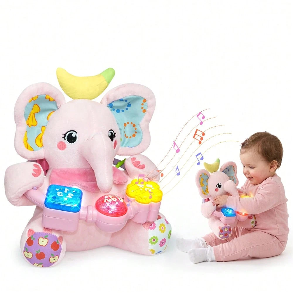 Baby Musical Plush Stuffed Animal Toy, Early Bilingual Leaming Toy With Light, Music AndSqueak, Suitable For 0-12 Months Baby Tummy Toy, Suitable ForValentine's Day HalloweenChristmas And Birthday Gif