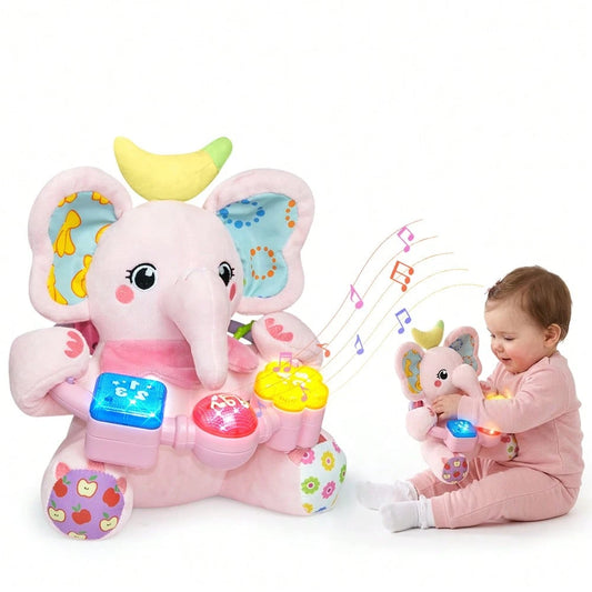 Baby Musical Plush Stuffed Animal Toy, Early Bilingual Leaming Toy With Light, Music AndSqueak, Suitable For 0-12 Months Baby Tummy Toy, Suitable ForValentine's Day HalloweenChristmas And Birthday Gif