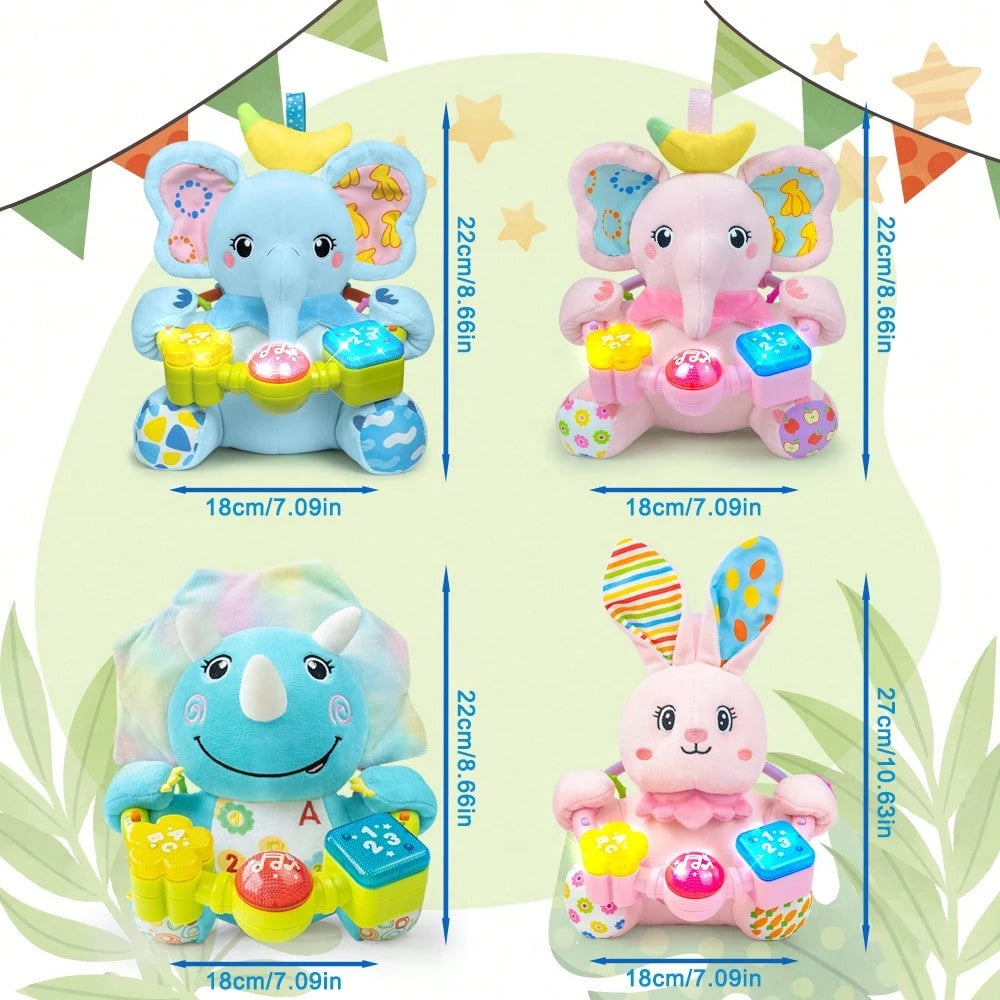 Baby Musical Plush Stuffed Animal Toy, Early Bilingual Leaming Toy With Light, Music AndSqueak, Suitable For 0-12 Months Baby Tummy Toy, Suitable ForValentine's Day HalloweenChristmas And Birthday Gif