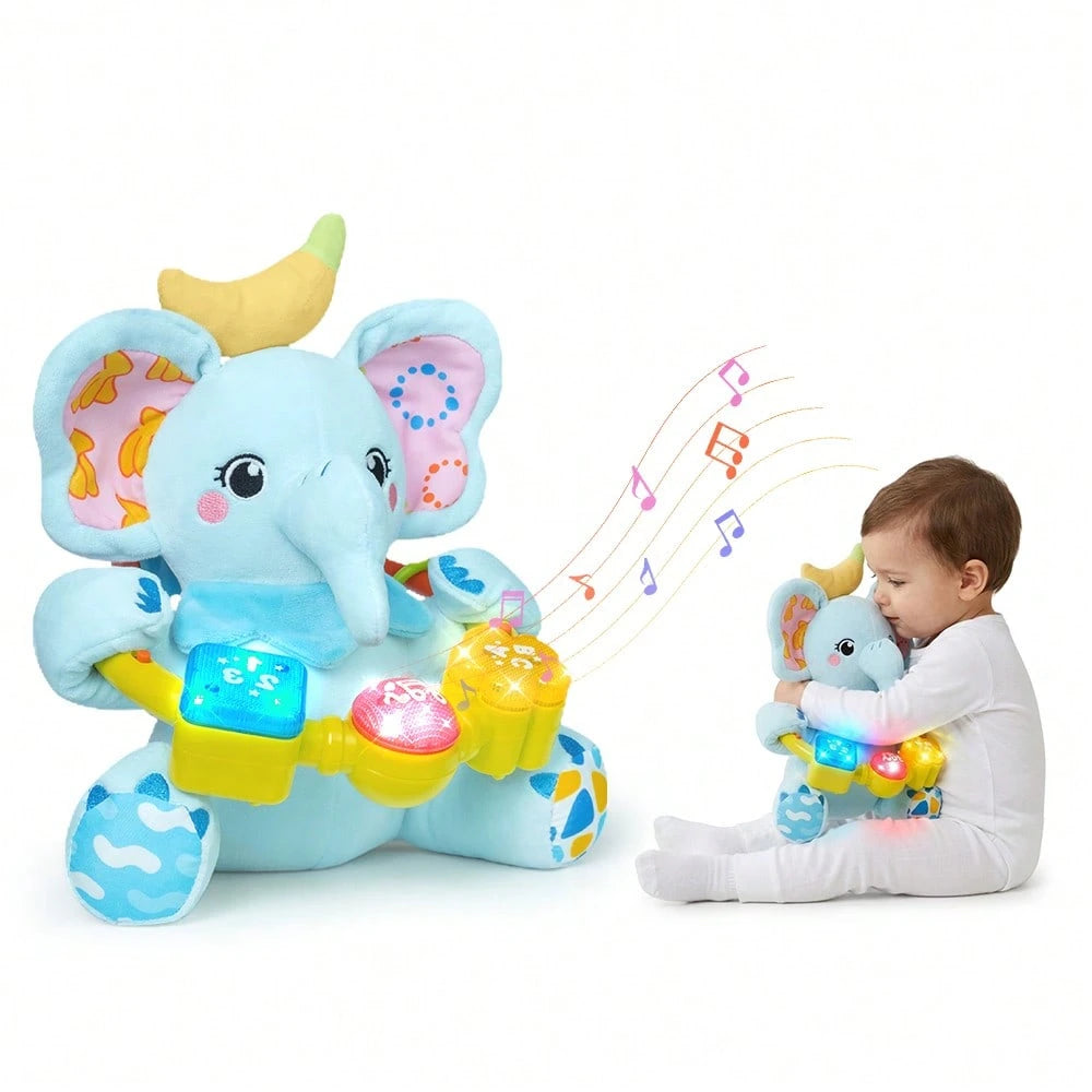 Baby Musical Plush Stuffed Animal Toy, Early Bilingual Leaming Toy With Light, Music AndSqueak, Suitable For 0-12 Months Baby Tummy Toy, Suitable ForValentine's Day HalloweenChristmas And Birthday Gif