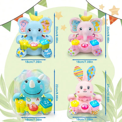Baby Musical Plush Stuffed Animal Toy, Early Bilingual Leaming Toy With Light, Music AndSqueak, Suitable For 0-12 Months Baby Tummy Toy, Suitable ForValentine's Day HalloweenChristmas And Birthday Gif