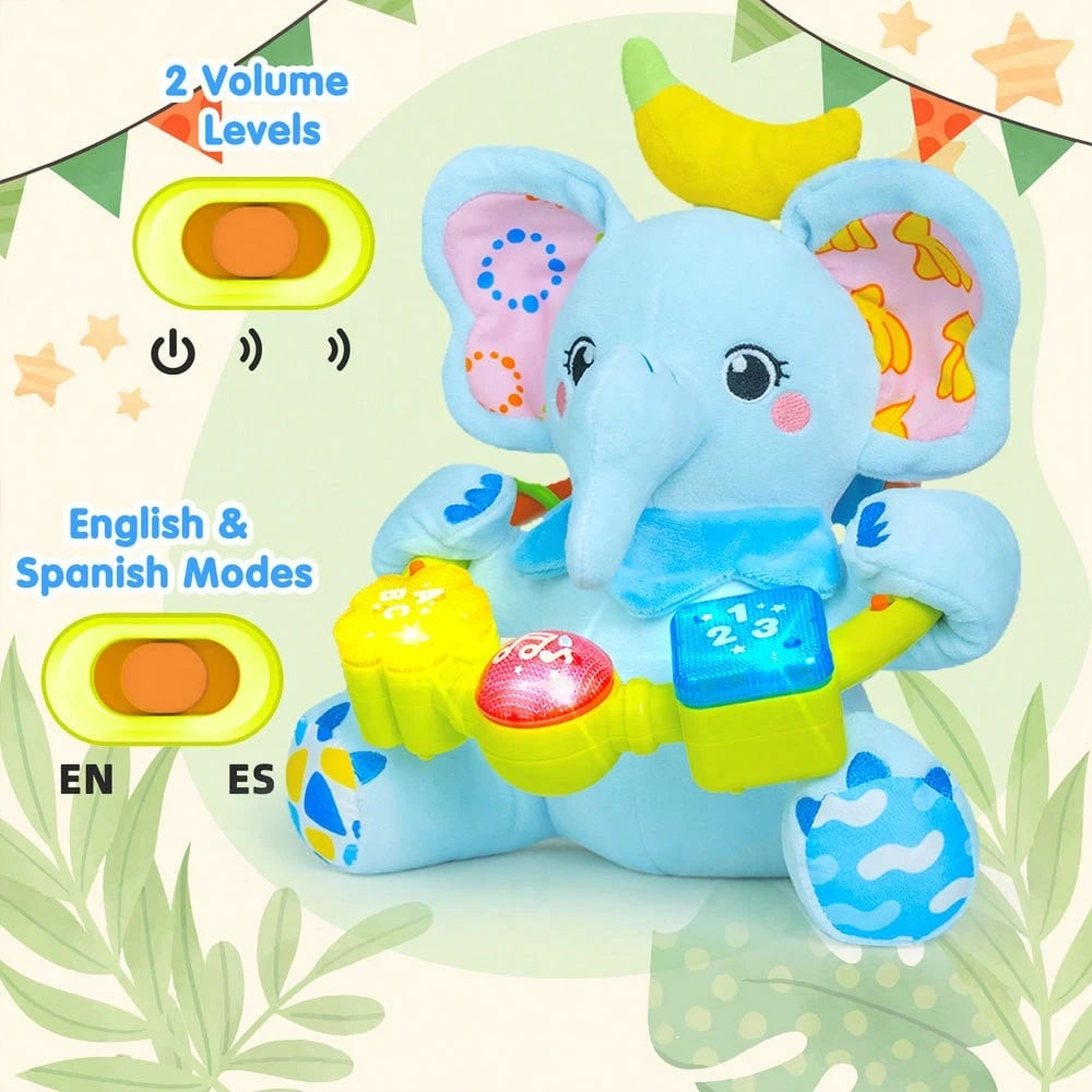 Baby Musical Plush Stuffed Animal Toy, Early Bilingual Leaming Toy With Light, Music AndSqueak, Suitable For 0-12 Months Baby Tummy Toy, Suitable ForValentine's Day HalloweenChristmas And Birthday Gif