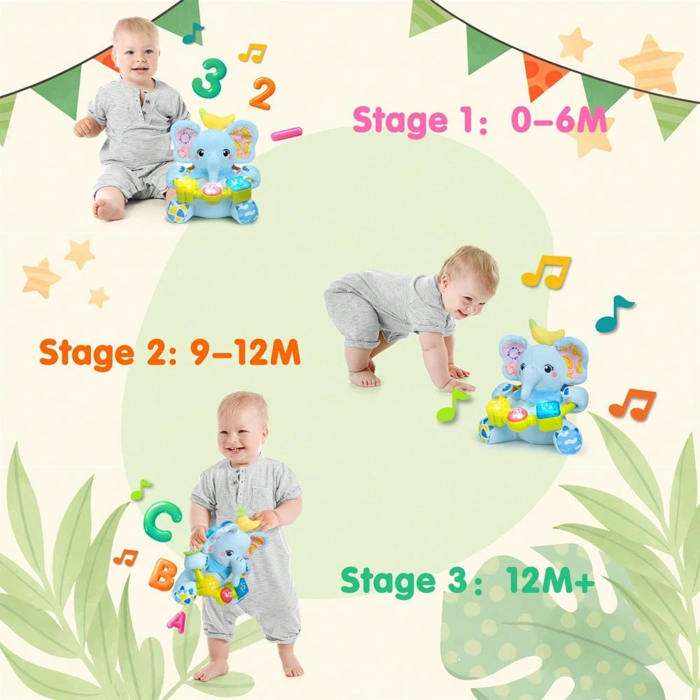Baby Musical Plush Stuffed Animal Toy, Early Bilingual Leaming Toy With Light, Music AndSqueak, Suitable For 0-12 Months Baby Tummy Toy, Suitable ForValentine's Day HalloweenChristmas And Birthday Gif