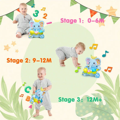 Baby Musical Plush Stuffed Animal Toy, Early Bilingual Leaming Toy With Light, Music AndSqueak, Suitable For 0-12 Months Baby Tummy Toy, Suitable ForValentine's Day HalloweenChristmas And Birthday Gif