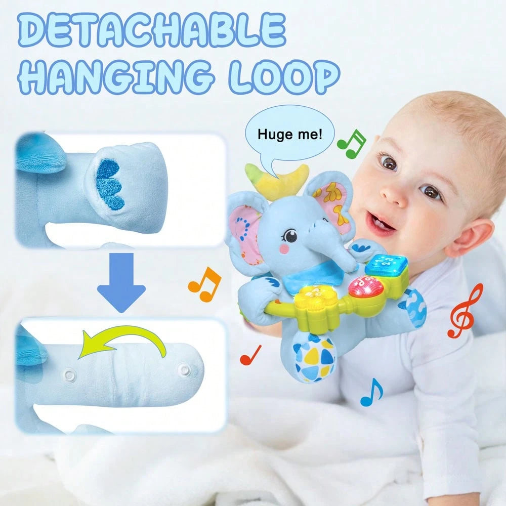 Baby Musical Plush Stuffed Animal Toy, Early Bilingual Leaming Toy With Light, Music AndSqueak, Suitable For 0-12 Months Baby Tummy Toy, Suitable ForValentine's Day HalloweenChristmas And Birthday Gif