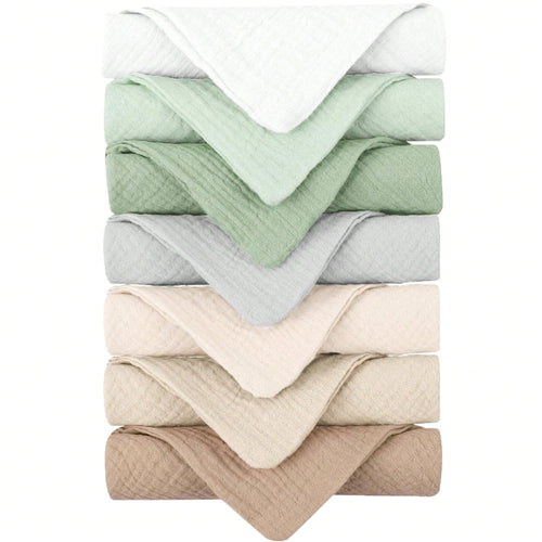 Baby Muslin Washcloths 7-Pack, 100% Cotton Baby Bath Washcloths, Soft & Absorbent Wash Cloths And Burp Cloths For Newborn Kids Girls & Boys