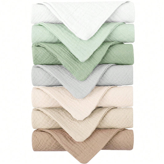 Baby Muslin Washcloths 7-Pack, 100% Cotton Baby Bath Washcloths, Soft & Absorbent Wash Cloths And Burp Cloths For Newborn Kids Girls & Boys