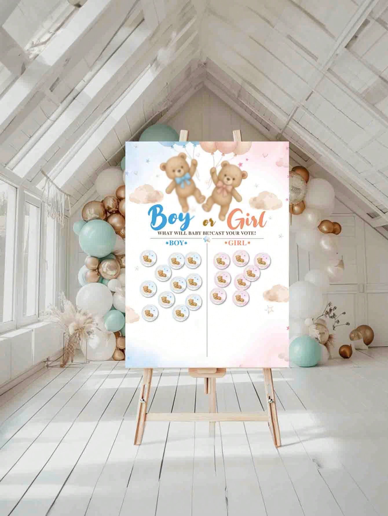Baby Shower Decoration & Gender Reveal Vote Decorations, Bear Theme Baby Shower Games, Boy Or Girl Voting Game Guessing Board Poster, Team Boy Team Girl Idea For Party Supplies, Gift