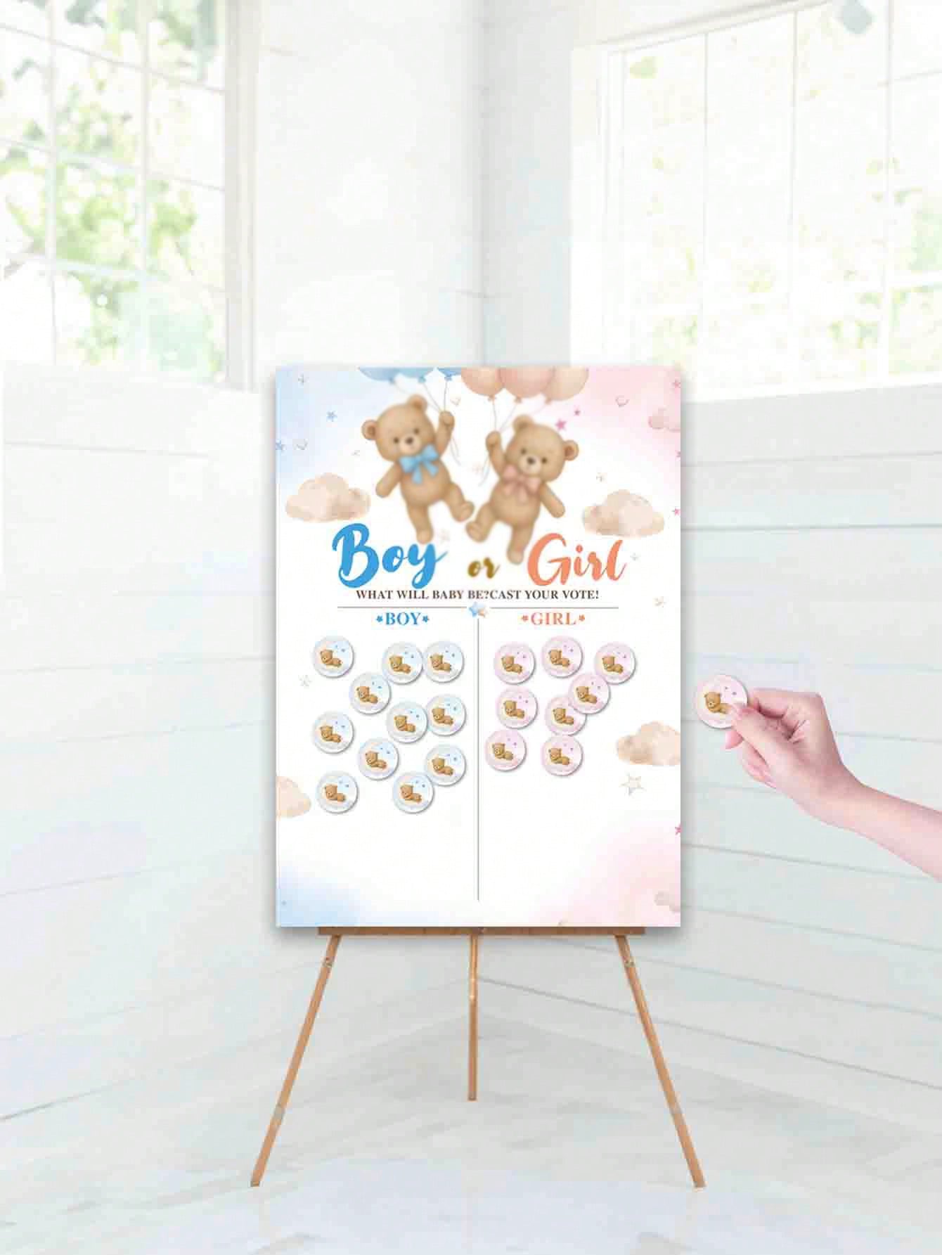 Baby Shower Decoration & Gender Reveal Vote Decorations, Bear Theme Baby Shower Games, Boy Or Girl Voting Game Guessing Board Poster, Team Boy Team Girl Idea For Party Supplies, Gift