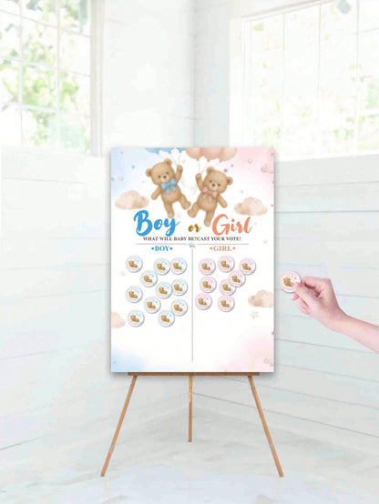 Baby Shower Decoration & Gender Reveal Vote Decorations, Bear Theme Baby Shower Games, Boy Or Girl Voting Game Guessing Board Poster, Team Boy Team Girl Idea For Party Supplies, Gift