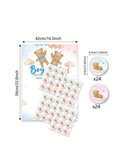 Baby Shower Decoration & Gender Reveal Vote Decorations, Bear Theme Baby Shower Games, Boy Or Girl Voting Game Guessing Board Poster, Team Boy Team Girl Idea For Party Supplies, Gift