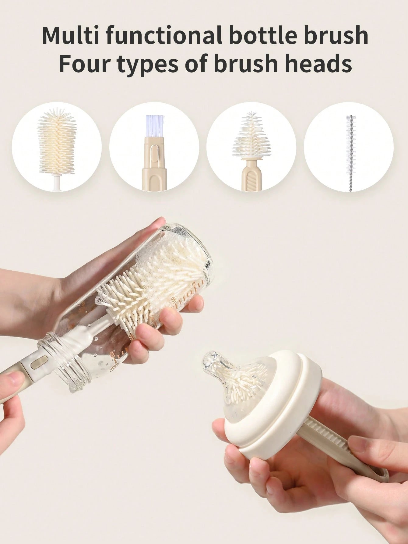 Baby Silicone Bottle Brush, Pacifier Brush, Straw Cleaning Tool, Bottle Mouth Brush, 6-In-1 Set