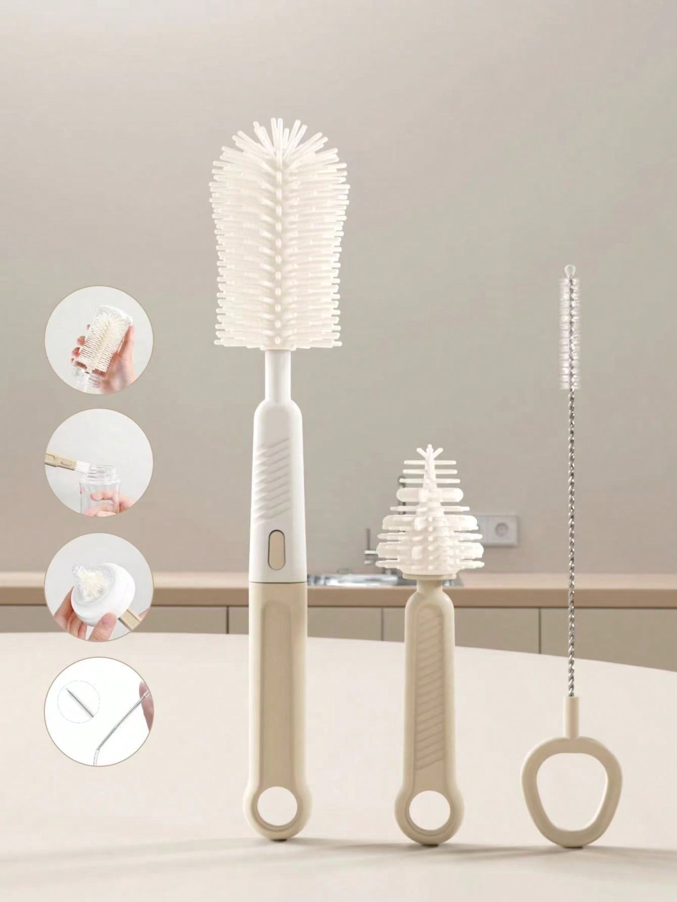 Baby Silicone Bottle Brush, Pacifier Brush, Straw Cleaning Tool, Bottle Mouth Brush, 6-In-1 Set