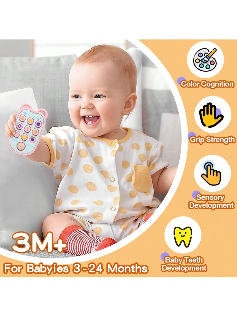 Baby Silicone Teether Sensory Toy With Mobile Phone Shape
