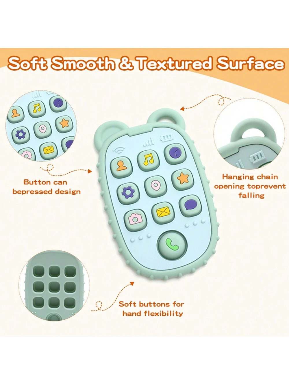 Baby Silicone Teether Sensory Toy With Mobile Phone Shape