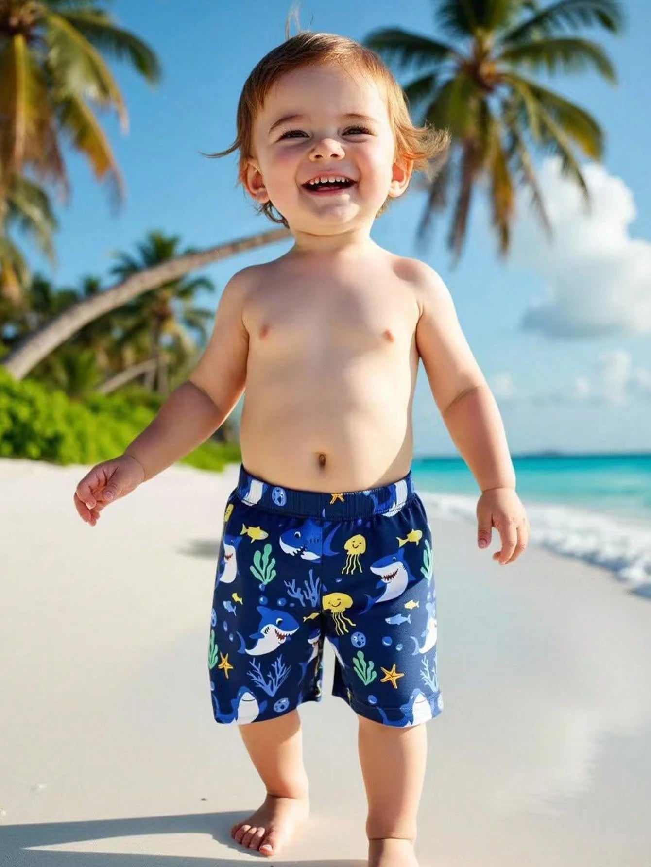 Baby/Toddler Boys' Cute Leopard Print Swimming Trunks, Woven Fabric Beach Shorts, Suitable For Vacation, Toddler Beach Clothes