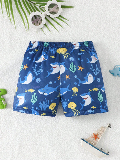 Baby/Toddler Boys' Cute Leopard Print Swimming Trunks, Woven Fabric Beach Shorts, Suitable For Vacation, Toddler Beach Clothes