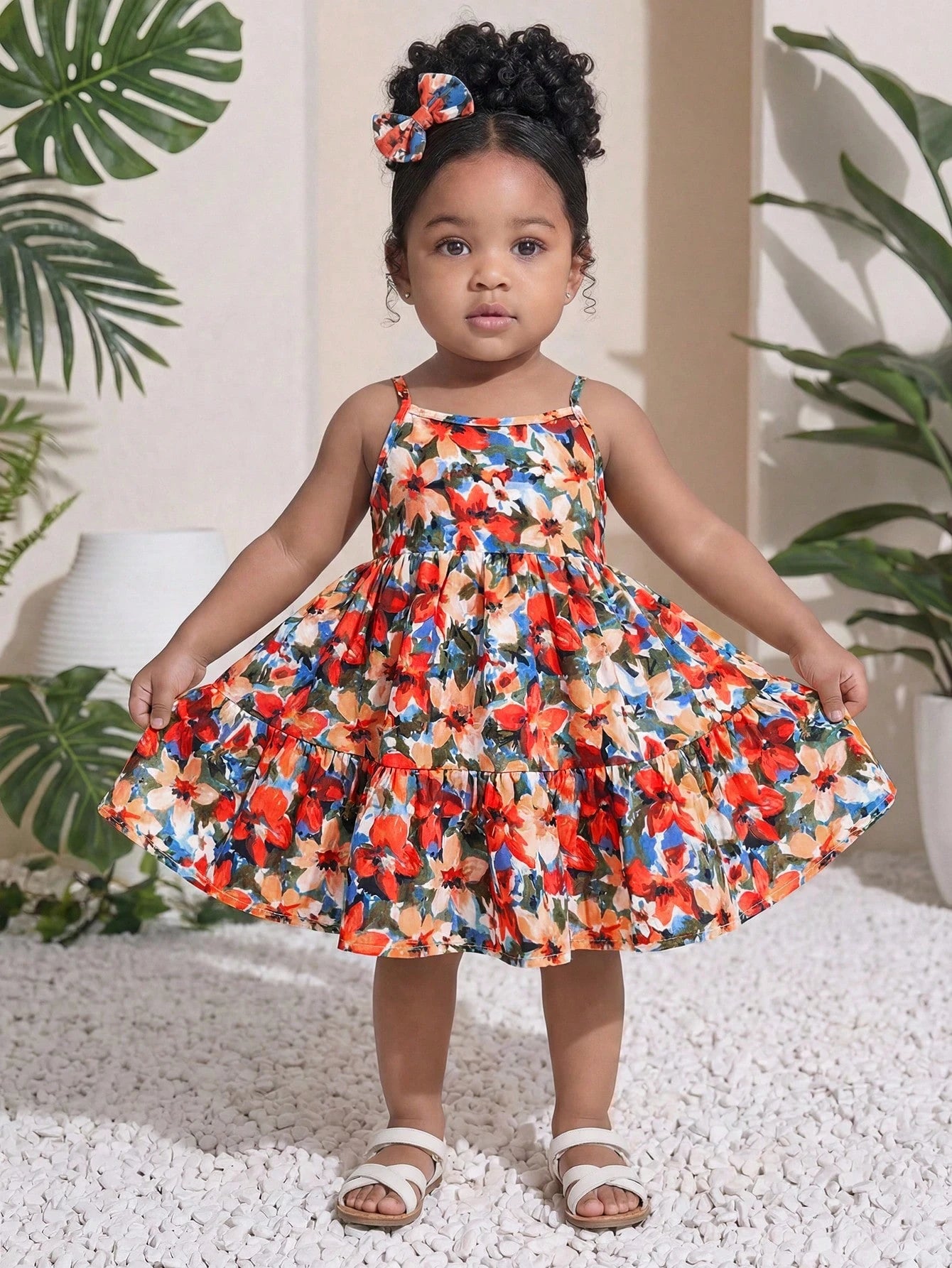 Babygirl Cute Summer Casual Vacation Floral Print Camisole Dress