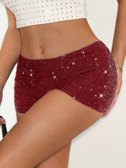 BAE 1pc Women's Sequin Shorts, Mini Shorts For Summer, Suitable For Concert, Country Concert, Sexy, Club, Streetwear