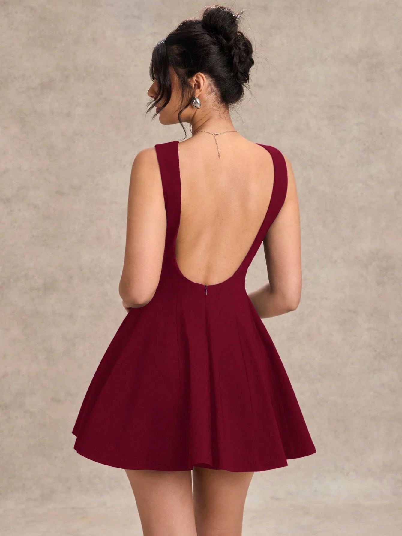 BAE Elegant Burgundy Autumn Mini Dress For Women, Minimalist A-Line Bodycon Day Party Outfit,Solid Date Night Bridesmaid Dress,Business Casual Style