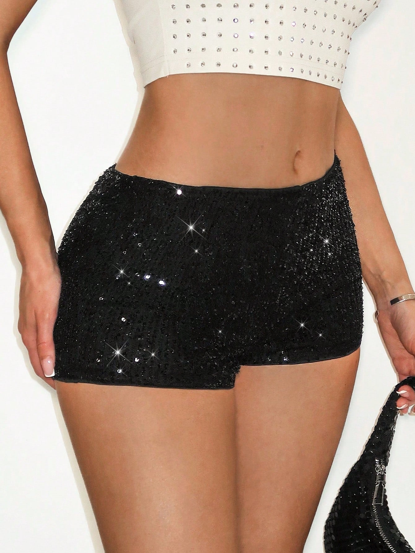 BAE Women's Black Sequin Shorts, Shiny Beaded Mini Shorts, Summer Hot Pants For Festival, Concerts, Club Wear, Streetwear