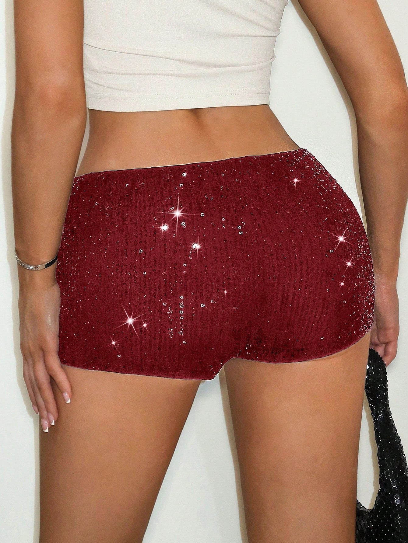 BAE Women's Black Sequin Shorts, Shiny Beaded Mini Shorts, Summer Hot Pants For Festival, Concerts, Club Wear, Streetwear
