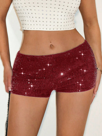 BAE Women's Black Sequin Shorts, Shiny Beaded Mini Shorts, Summer Hot Pants For Festival, Concerts, Club Wear, Streetwear