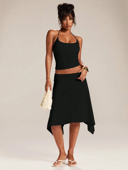 BAE Women's Elegant Casual Solid Color Asymmetrical Skirt