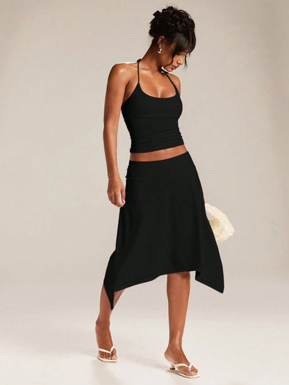 BAE Women's Elegant Casual Solid Color Asymmetrical Skirt