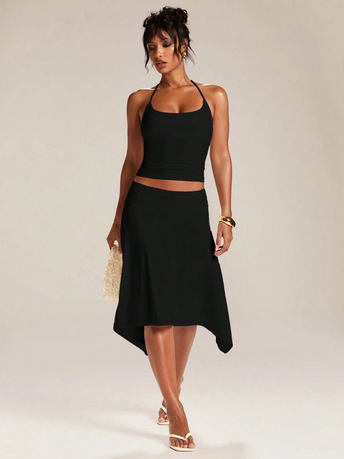 BAE Women's Elegant Casual Solid Color Asymmetrical Skirt