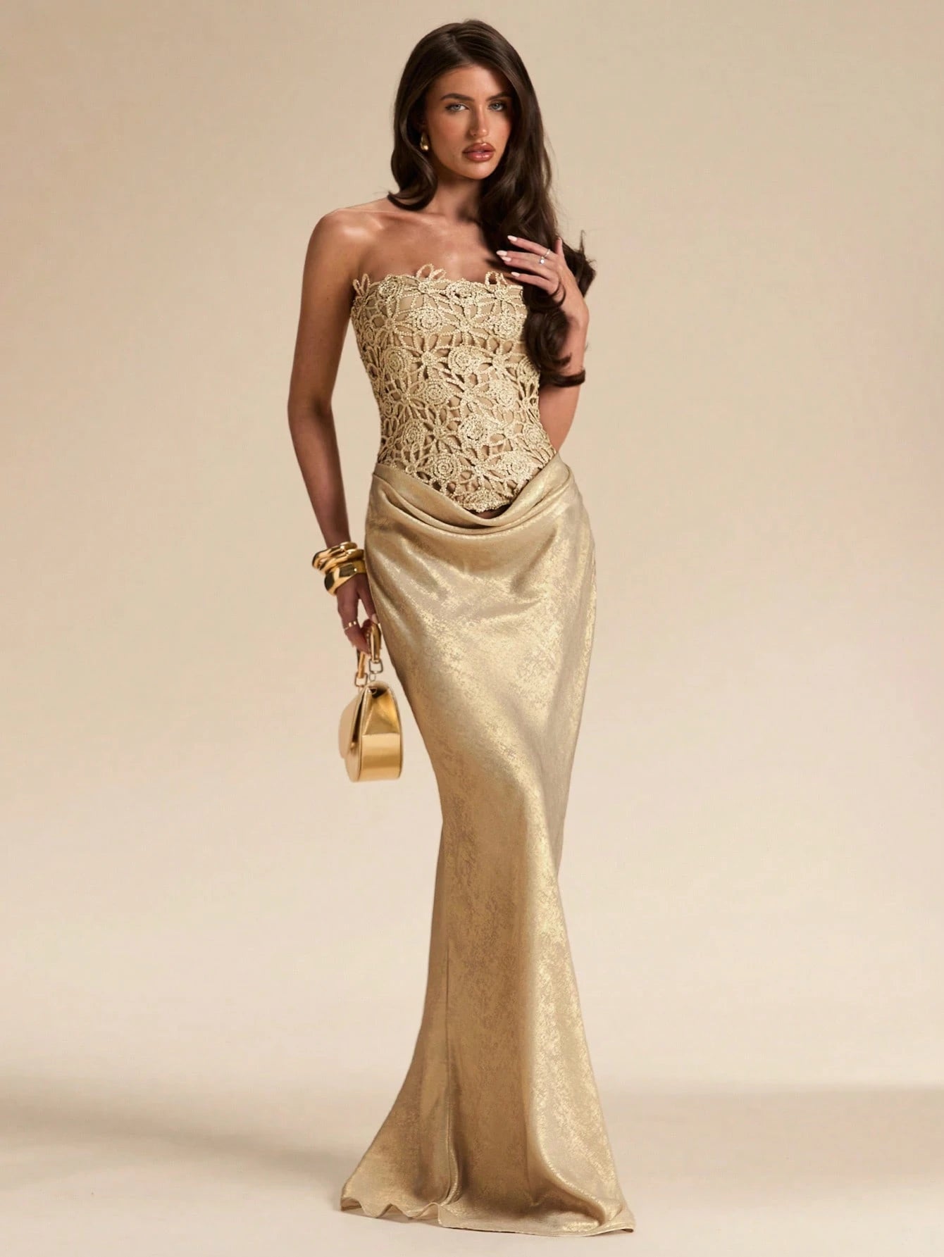 BAE Women's Elegant Gold Summer Dining Floral Hollow Textured Fitted Bustier Bodycon Dress,Wedding Guest Bridesmaid Birthday Party Beach Music Festival