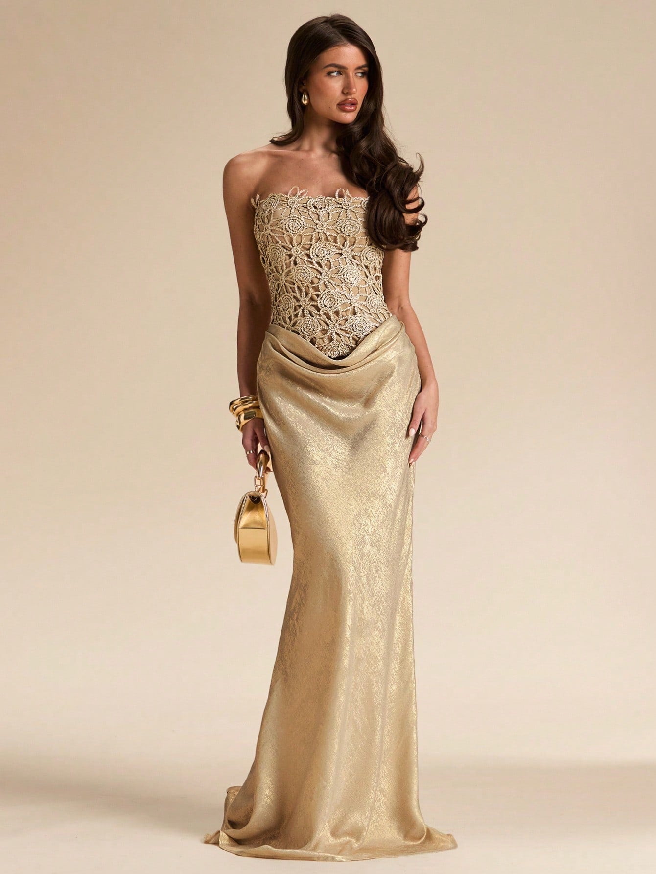 BAE Women's Elegant Gold Summer Dining Floral Hollow Textured Fitted Bustier Bodycon Dress,Wedding Guest Bridesmaid Birthday Party Beach Music Festival