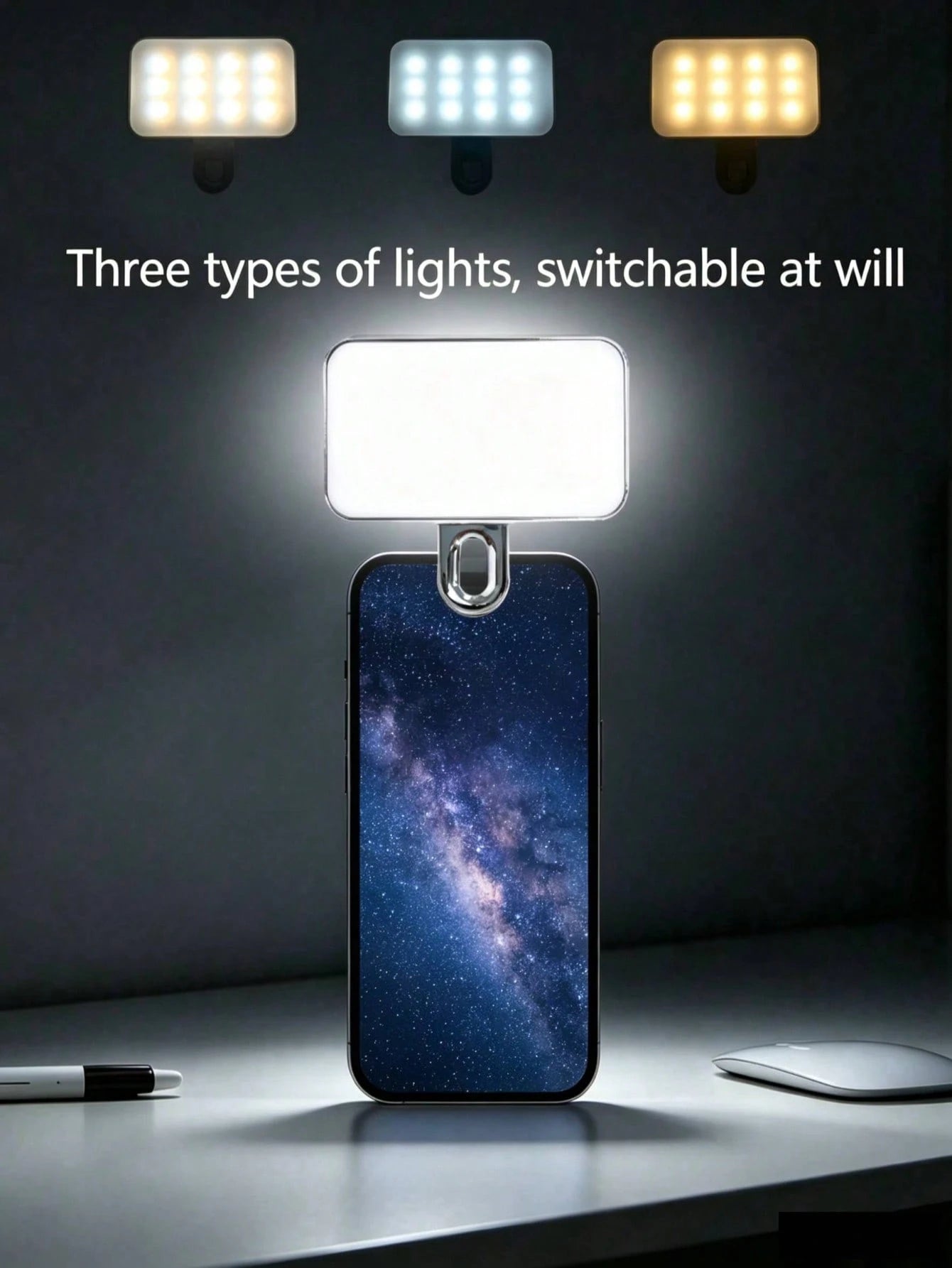 Baijun XU 1pc LED Selfie Light, Portable Mini Clip-On Phone Lighting With 3 Lighting Modes, Suitable For Makeup, Live Streaming, Video Conferencing, Rechargeable Phone/Camera Clip Light