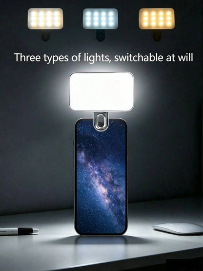 Baijun XU 1pc LED Selfie Light, Portable Mini Clip-On Phone Lighting With 3 Lighting Modes, Suitable For Makeup, Live Streaming, Video Conferencing, Rechargeable Phone/Camera Clip Light