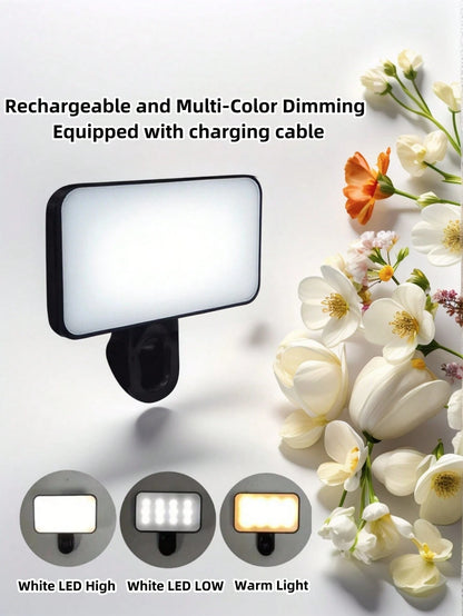 Baijun XU 1pc LED Selfie Light, Portable Mini Clip-On Phone Lighting With 3 Lighting Modes, Suitable For Makeup, Live Streaming, Video Conferencing, Rechargeable Phone/Camera Clip Light
