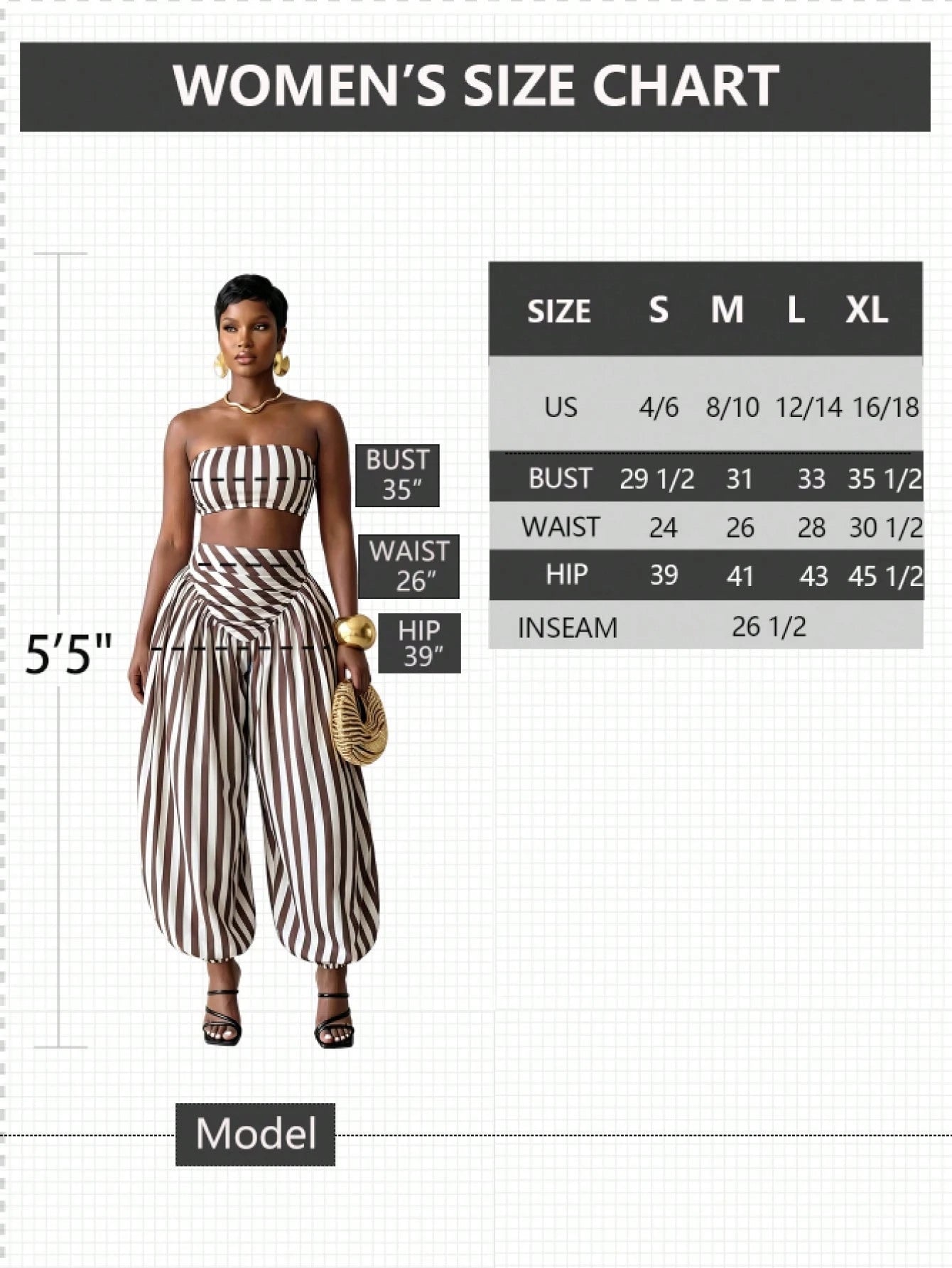 BamGlimmer Women's Brown Striped Pattern Cropped Tube Top And Loose Jogger Pants 2pcs Set Vacation Summer Tropical Vacation Tropical