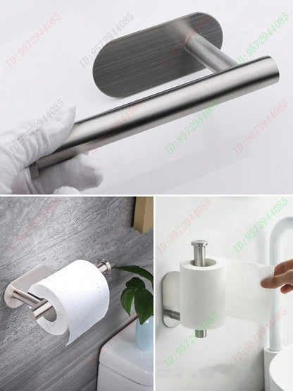 Baofeng 1pc No Drill Toilet Paper Holder, Self-Adhesive Tissue Roll Dispenser, Stainless Steel Paper Towel Rack, Absorbent Tissue Holder, Bathroom Paper Organizer, Available In Black, Silver, Gold, Ba