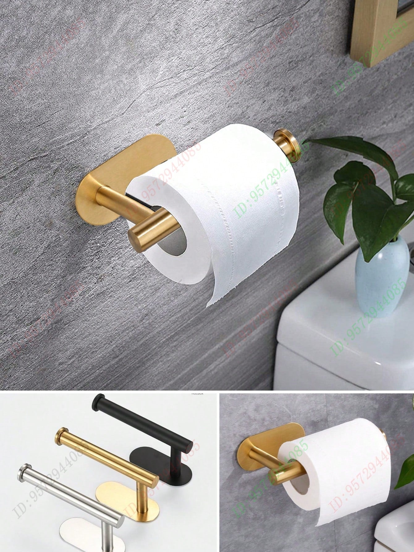 Baofeng 1pc No Drill Toilet Paper Holder, Self-Adhesive Tissue Roll Dispenser, Stainless Steel Paper Towel Rack, Absorbent Tissue Holder, Bathroom Paper Organizer, Available In Black, Silver, Gold, Ba