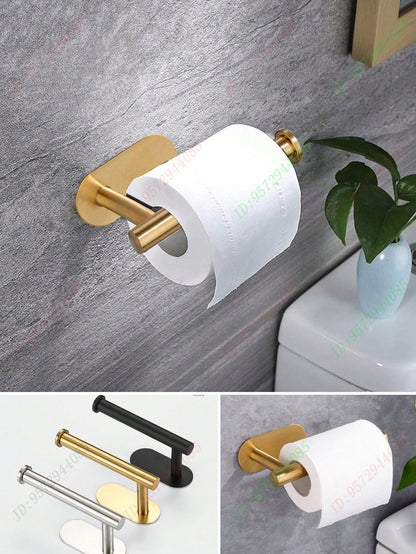 Baofeng 1pc No Drill Toilet Paper Holder, Self-Adhesive Tissue Roll Dispenser, Stainless Steel Paper Towel Rack, Absorbent Tissue Holder, Bathroom Paper Organizer, Available In Black, Silver, Gold, Ba